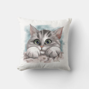 Adorable Grey Tabby Kitten Cartoon Cushion