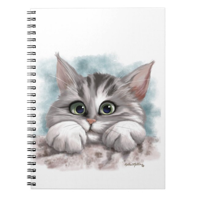 Adorable Grey Tabby Kitten Cartoon Notebook (Front)