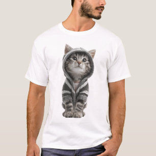 Adorable Grey Tabby Kitten in a Cosy Striped T-Shirt