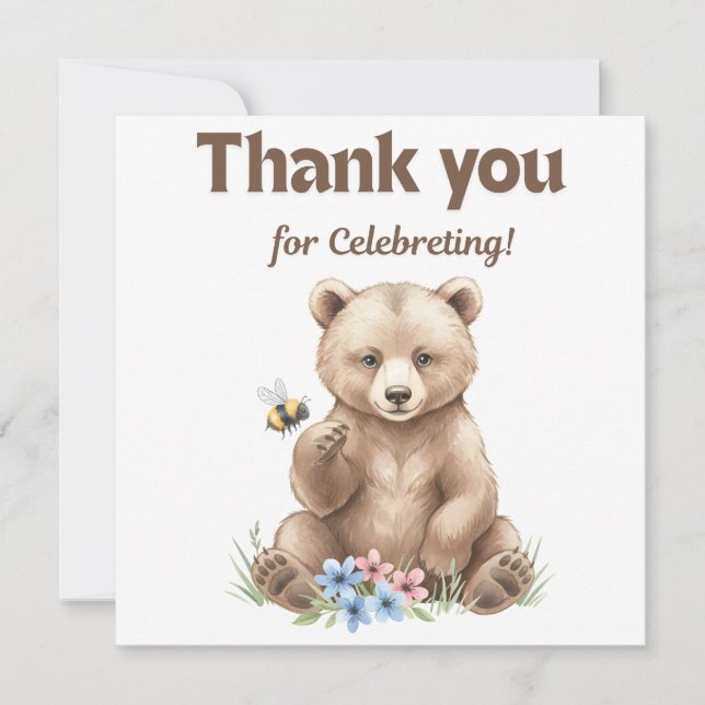 Adorable,  grizzly bear cub  Baby Shower  Thank You Card (Front)