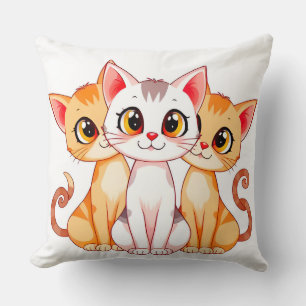 Adorable Group of Cartoon Cats with Big Eyes Cushion