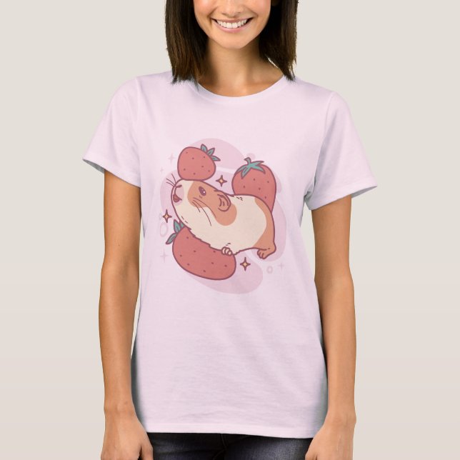 Adorable Guinea Pig and Strawberries T-Shirt (Front)