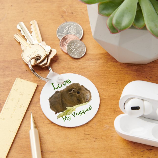 Adorable Guinea Pig Eating Celery Photography Key Ring (Desk)
