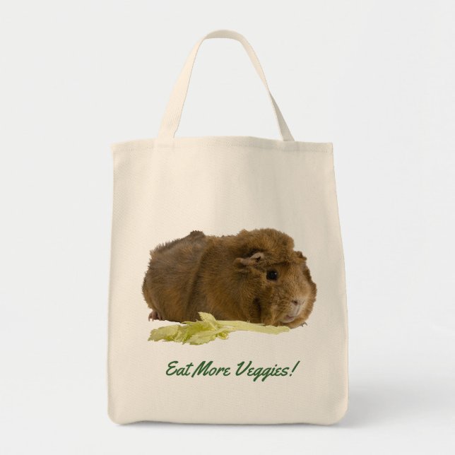 Adorable Guinea Pig Eating Celery Photography Tote Bag (Front)