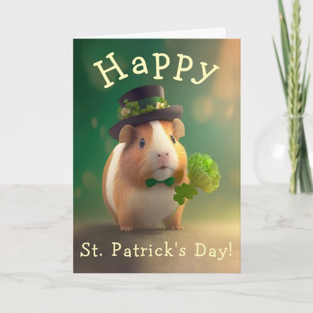 Adorable Guinea Pig Good Tidings St. Patrick's Day Holiday Card (Front)