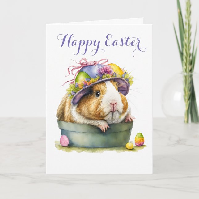 Adorable Guinea Pig in an Easter Basket Holiday Card (Front)