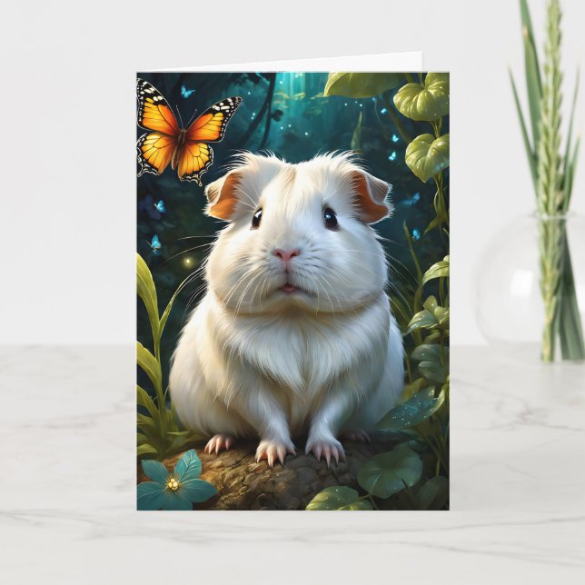 Adorable Guinea Pig in Forest with Butterfly Blank Card (Front)