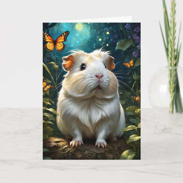 Adorable Guinea Pig in Forest with Butterfly Blank Card (Front)