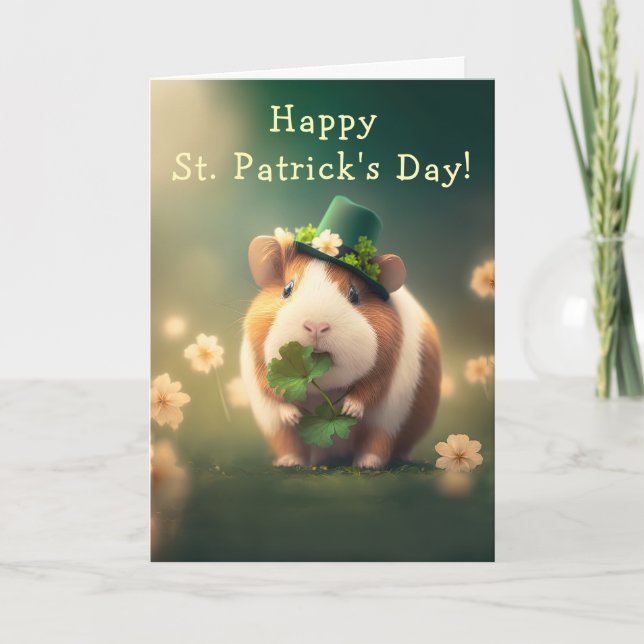 Adorable Guinea Pig St. Patrick's Day Holiday Card (Front)