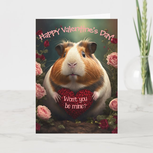 Adorable Guinea Pig with Heart Valentine's Day Holiday Card (Front)