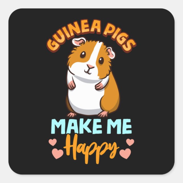Adorable Guinea Pigs Make Me Happy Square Sticker (Front)