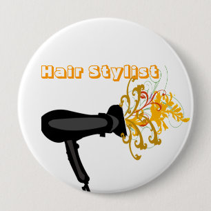 Adorable Hair Dryer Blow Blooming Flowers 10 Cm Round Badge