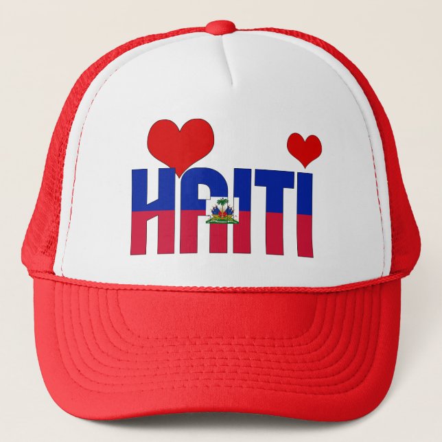 Adorable Haiti Flag Hearts Patriotic Trucker Hat (Front)