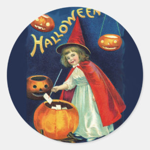 Adorable Halloween child witch and pumpkin sticker