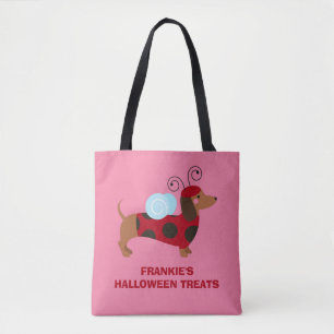 Adorable Halloween Dachshund Dog Ladybug Costume Tote Bag