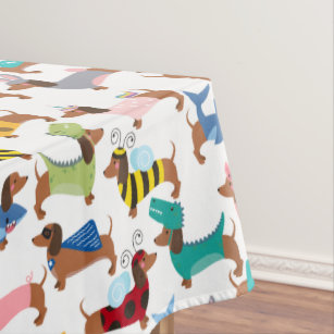 Adorable Halloween Dachshunds In Costumes Tablecloth