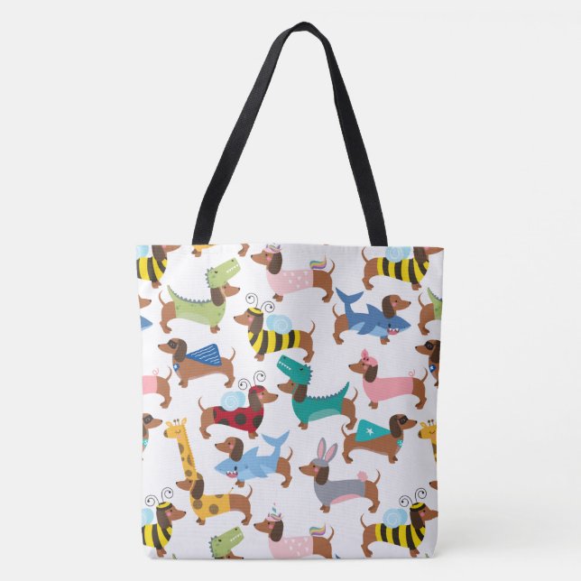 Adorable Halloween Dachshunds In Costumes Tote Bag (Front)