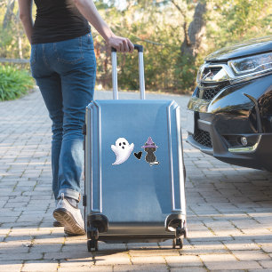 Adorable Halloween Duo Friendly Ghost and Black Ca