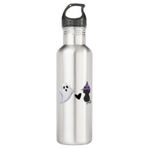 Adorable Halloween Duo Friendly Ghost and Black Ca 710 Ml Water Bottle