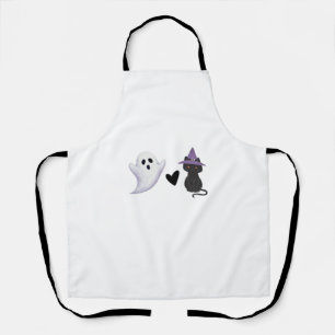 Adorable Halloween Duo Friendly Ghost and Black Ca Apron