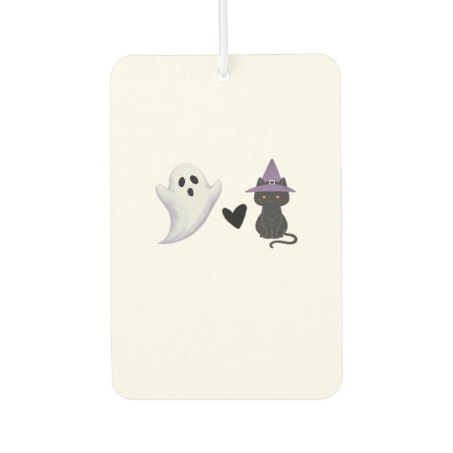 Adorable Halloween Duo Friendly Ghost and Black Ca Car Air Freshener (Front)