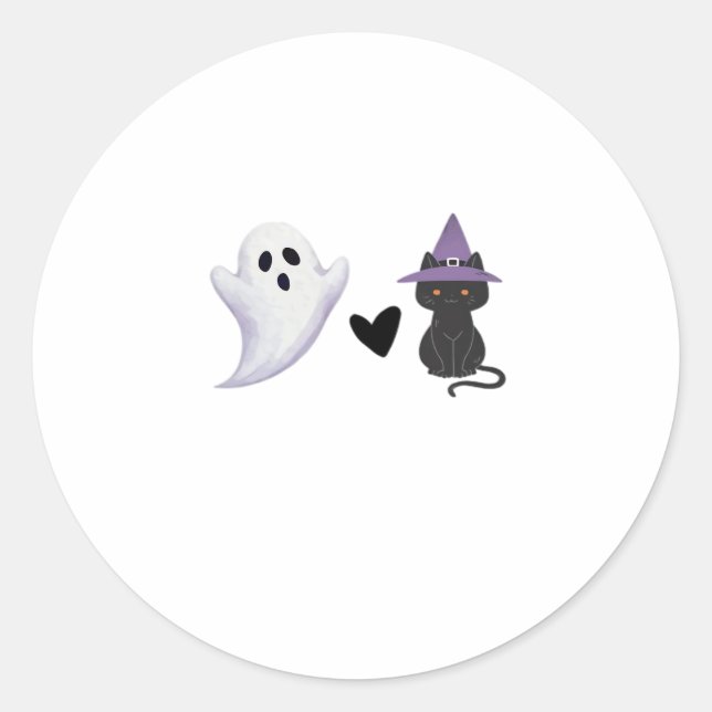 Adorable Halloween Duo Friendly Ghost and Black Ca Classic Round Sticker (Front)