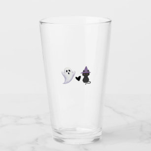 Adorable Halloween Duo Friendly Ghost and Black Ca Glass