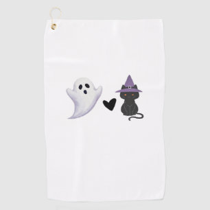 Adorable Halloween Duo Friendly Ghost and Black Ca Golf Towel