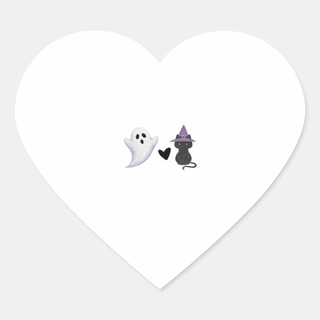 Adorable Halloween Duo Friendly Ghost and Black Ca Heart Sticker (Front)