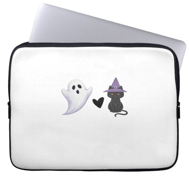Adorable Halloween Duo Friendly Ghost and Black Ca Laptop Sleeve (Front)