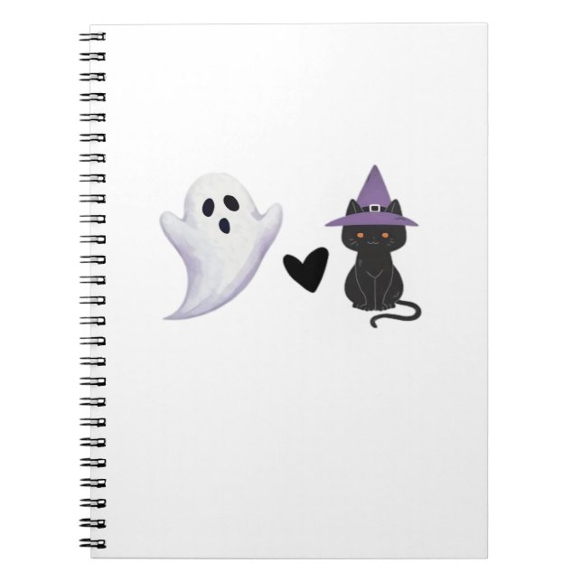 Adorable Halloween Duo Friendly Ghost and Black Ca Notebook (Front)