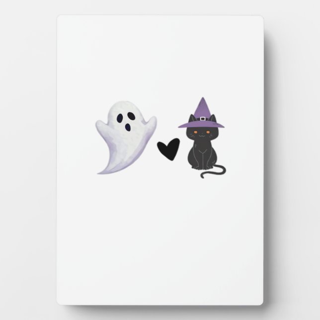 Adorable Halloween Duo Friendly Ghost and Black Ca Plaque (Front)