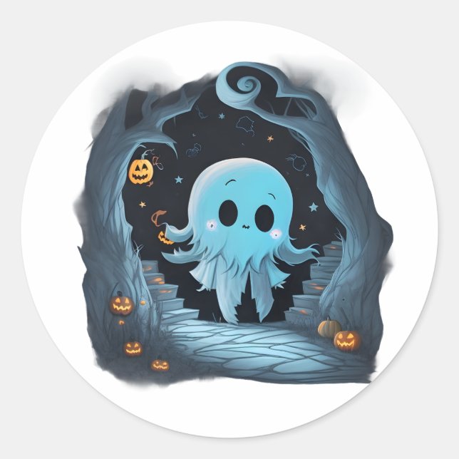 Adorable Halloween Ghost - Spooky Cute Ghost Costu Classic Round Sticker (Front)