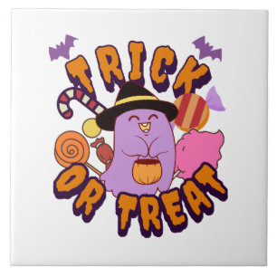 Adorable Halloween Ghost Trick or Treat Ceramic Tile