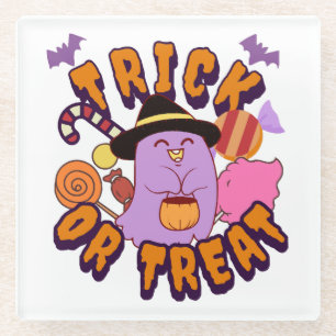 Adorable Halloween Ghost Trick or Treat Glass Coaster