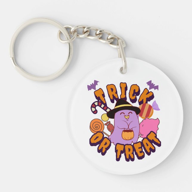 Adorable Halloween Ghost Trick or Treat Key Ring (Front)