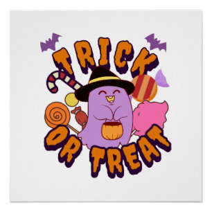 Adorable Halloween Ghost Trick or Treat Poster