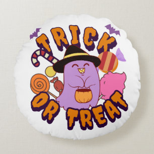 Adorable Halloween Ghost Trick or Treat Round Cushion