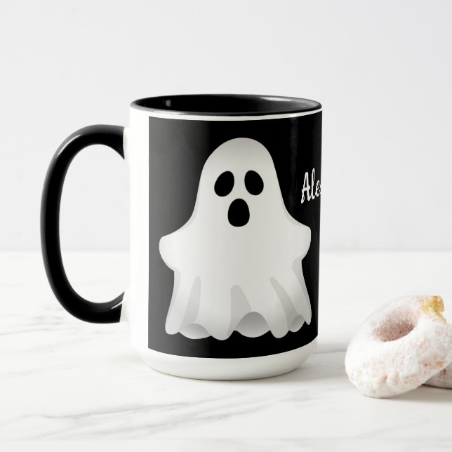 Adorable Halloween Ghost With Name Mug (With Donut)