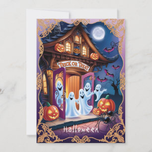 Adorable Halloween Ghosts at the Doorstep Card