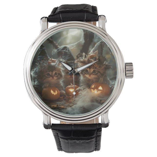 Adorable Halloween Kittens with Pumpkins Watch (Front)