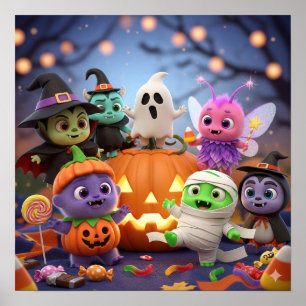 Adorable Halloween Monsters Poster