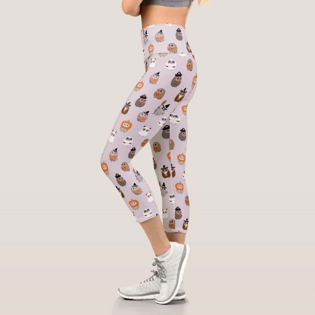 Adorable Halloween Owls Pattern Capri Leggings (Left)