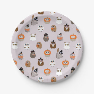 Adorable Halloween Owls Pattern Paper Plate
