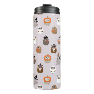 Adorable Halloween Owls Pattern Thermal Tumbler