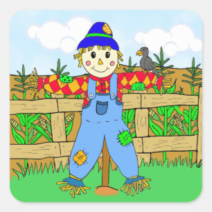 Adorable Halloween Scarecrow Square Sticker