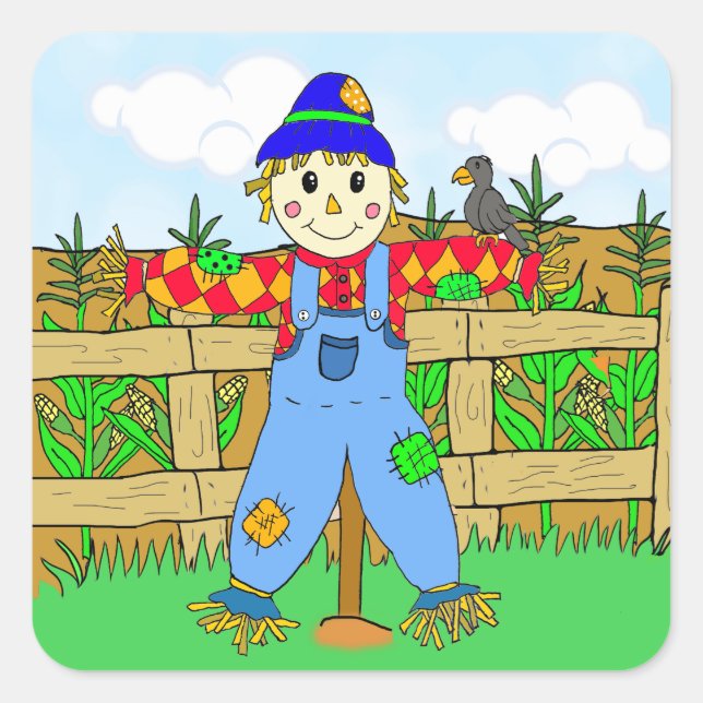 Adorable Halloween Scarecrow Square Sticker (Front)