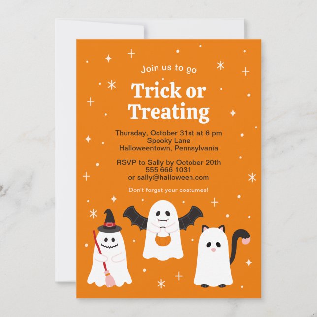 Adorable Halloween Trick or Treating Ghosts Custom Invitation (Front)