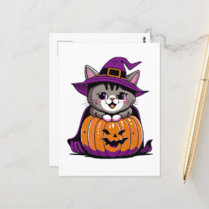 Adorable Halloween Witch Cat Postcard