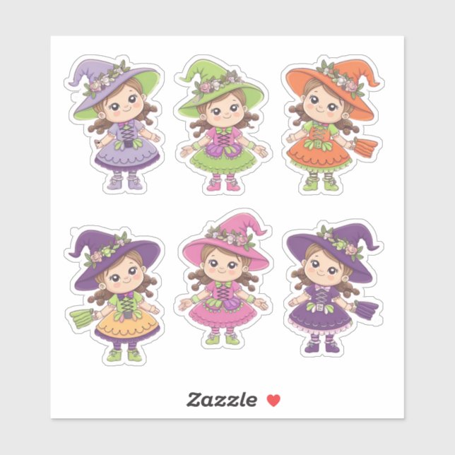 Adorable Halloween Witches Sticker Sheet (Sheet)